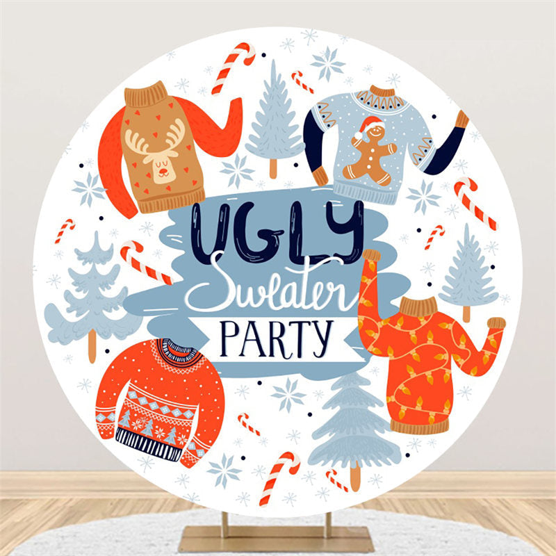 Aperturee Blue White Ugly Sweater Party Tree Circle Backdrop