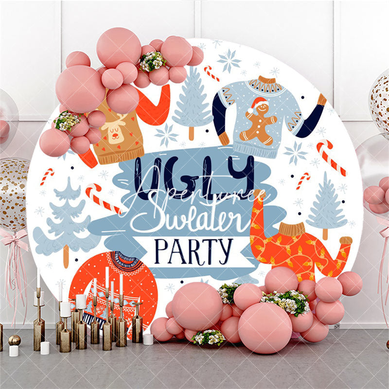 Aperturee Blue White Ugly Sweater Party Tree Circle Backdrop