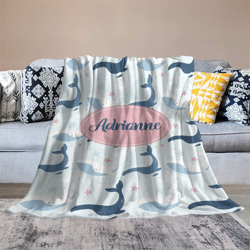 Lofaris Blue White Whales Stars Step And Repeat Custom Blanket