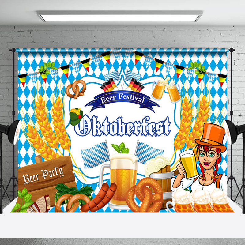 Aperturee - Blue White Wheat Oktoberfest Beer Party Backdrop