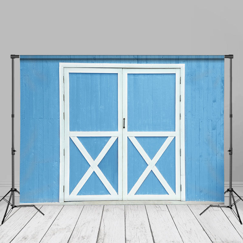 Aperturee - Blue Wooden Wall And Door Spring Diy Photo Backdrop