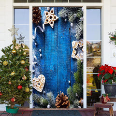 Aperturee - Blue? Wooden Wall Green Leaves Christmas Door Cover