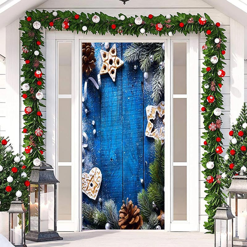 Aperturee - Blue? Wooden Wall Green Leaves Christmas Door Cover