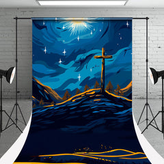 Aperturee - Blue Yellow Cartoon Sky Cross Star Easter Backdrop