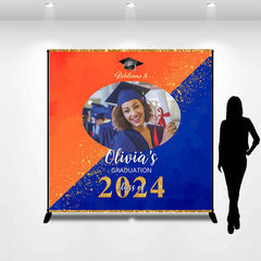 Aperturee - Blue Yellow Custom Photo Happy Graduation Backdrop