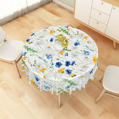 Aperturee - Blue Yellow Floral Greenery Spring Round Tablecloth