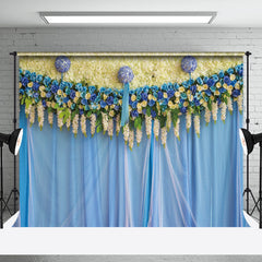 Aperturee - Blue Yellow Floral Valentines Day Photo Backdrop