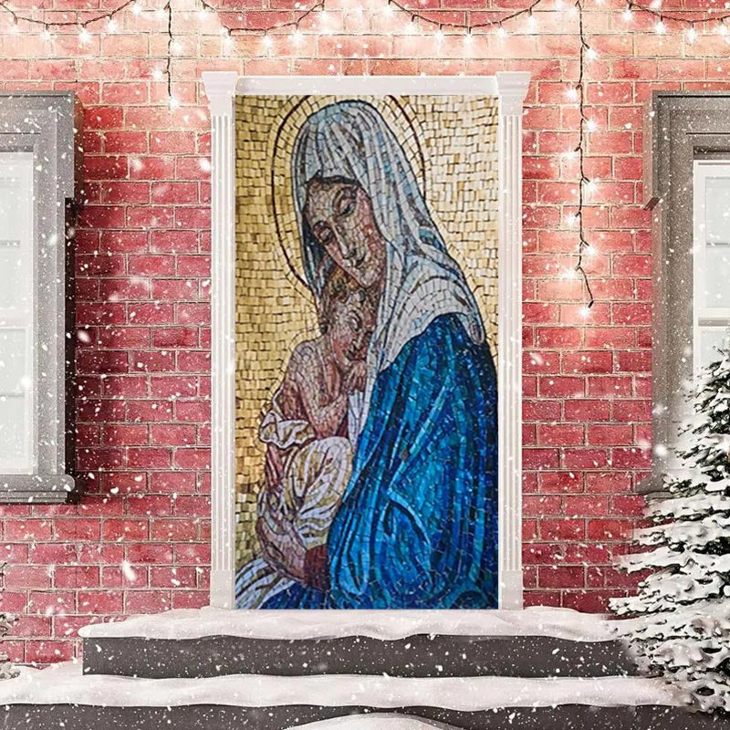 Aperturee - Blue Yellow Holy Woman Baby Christmas Door Cover