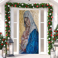 Aperturee - Blue Yellow Holy Woman Baby Christmas Door Cover