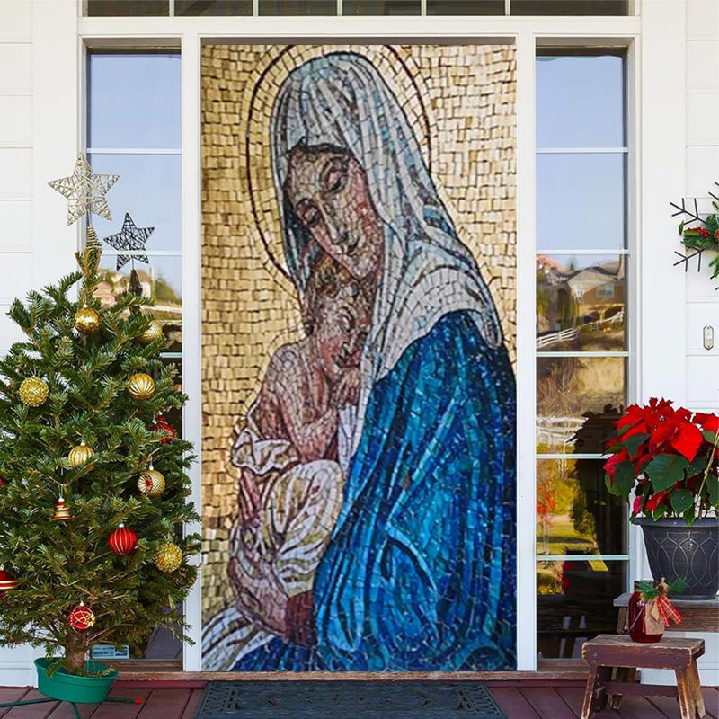 Aperturee - Blue Yellow Holy Woman Baby Christmas Door Cover