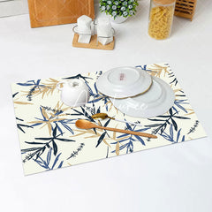 Aperturee - Blue Yellow Leaf Abstract Vintage Set Of 4 Placemats