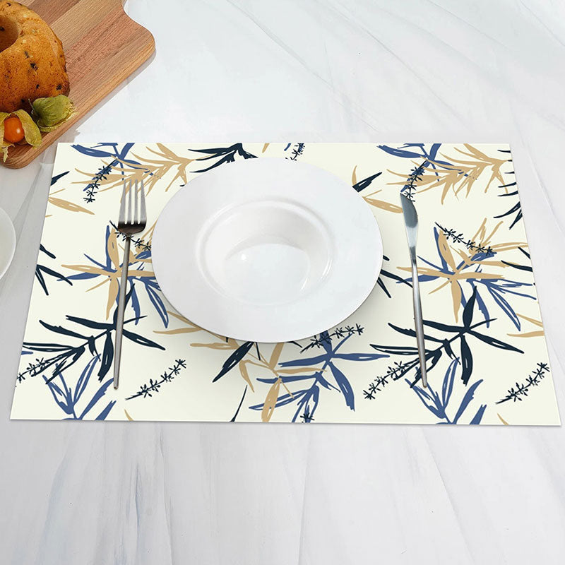 Aperturee - Blue Yellow Leaf Abstract Vintage Set Of 4 Placemats