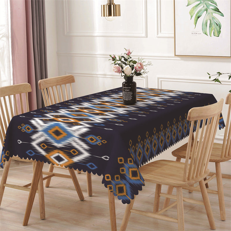 Aperturee - Blue Yellow White Rhombus Vague Rectangle Tablecloth