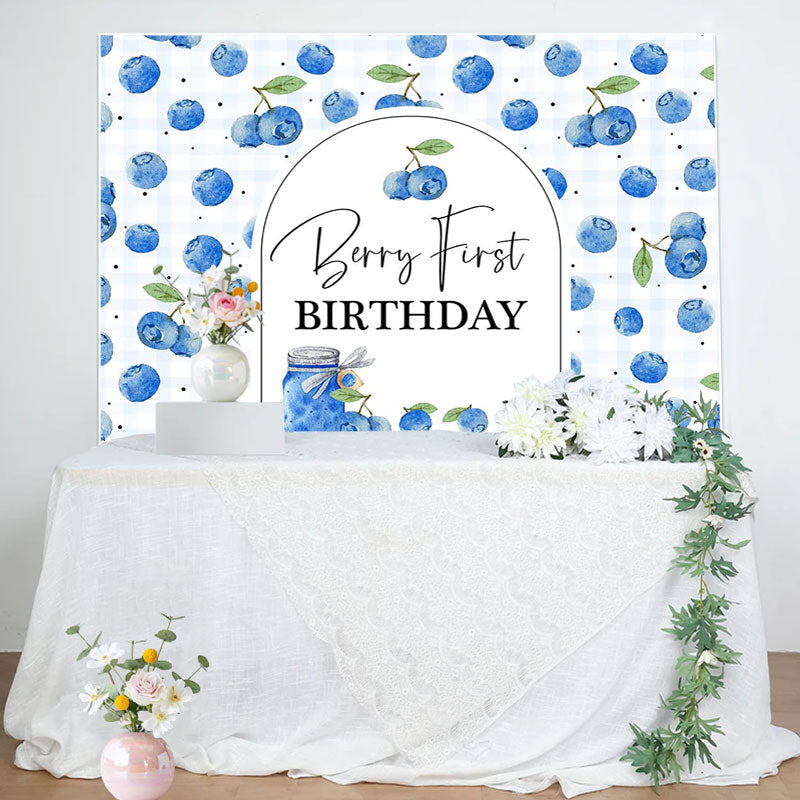 Aperturee - Blueberry Jam Jar Plaid Boy 1St Birthday Backdrop