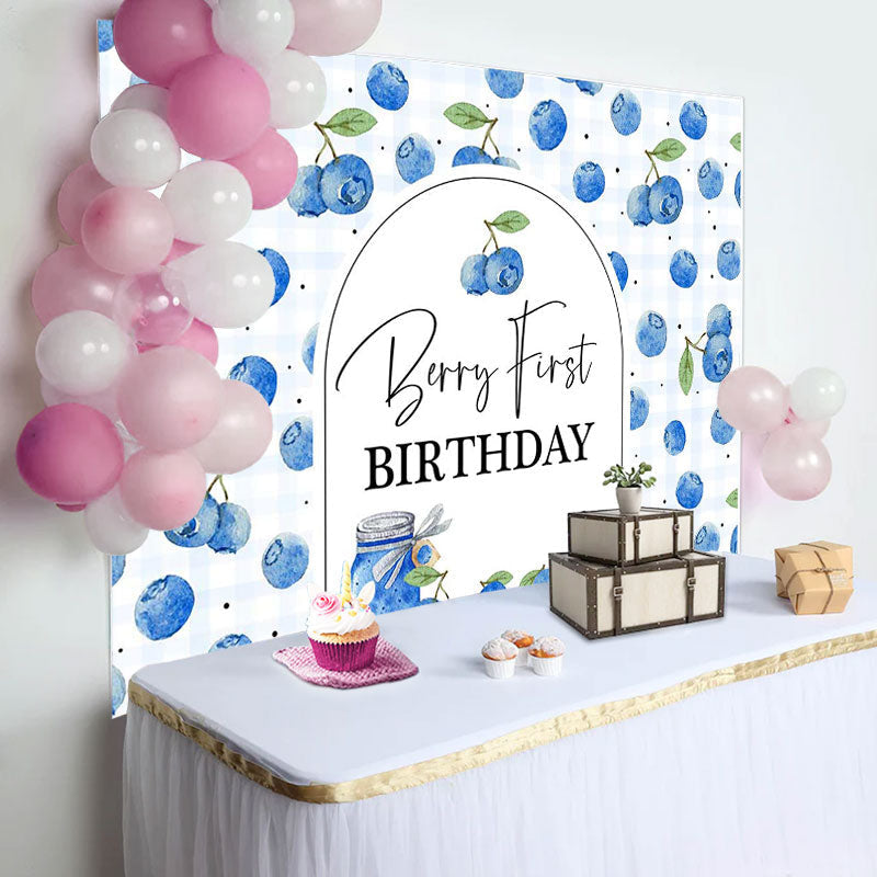 Aperturee - Blueberry Jam Jar Plaid Boy 1St Birthday Backdrop