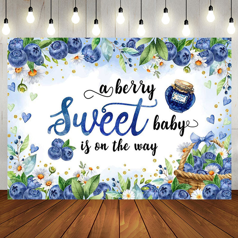 Aperturee - Blueberry Jam Leaves Floral Baby Shower Backdrop