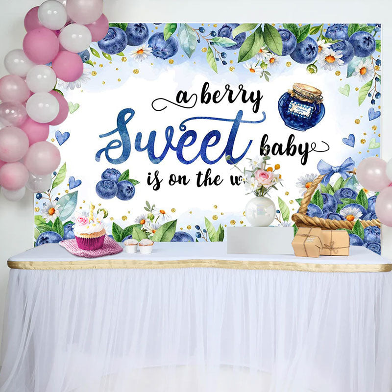 Aperturee - Blueberry Jam Leaves Floral Baby Shower Backdrop