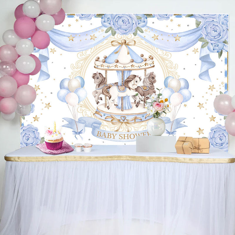 Aperturee - Blues Carousel Ribbon Happy Birthday Backdrop