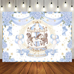 Aperturee - Blues Carousel Ribbon Happy Birthday Backdrop