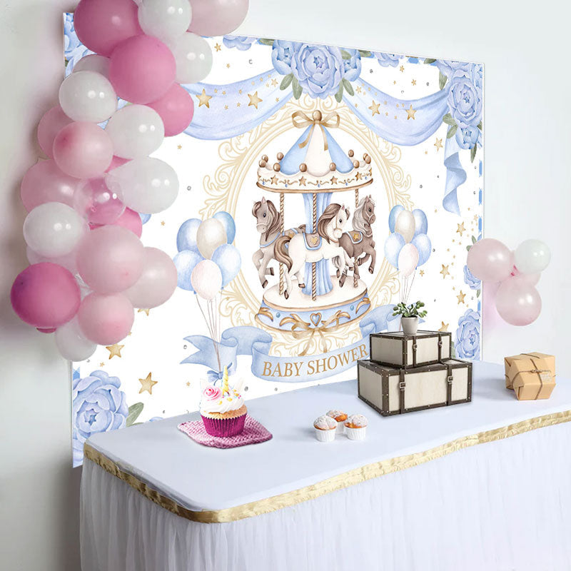 Aperturee - Blues Carousel Ribbon Happy Birthday Backdrop