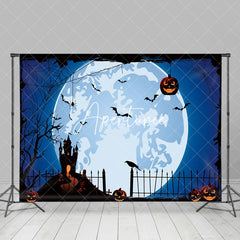 Aperturee - Bluey Moon Vibe Pumpkin Bats Happy Halloween Backdrop