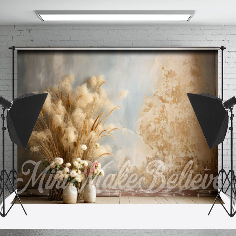 Aperturee - Bohemia Bulrush Flowers Vase Retro Wall Backdrop