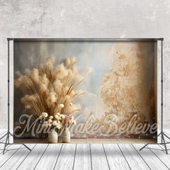 Aperturee - Bohemia Bulrush Flowers Vase Retro Wall Backdrop