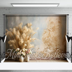 Aperturee - Bohemia Bulrush Flowers Vase Retro Wall Backdrop