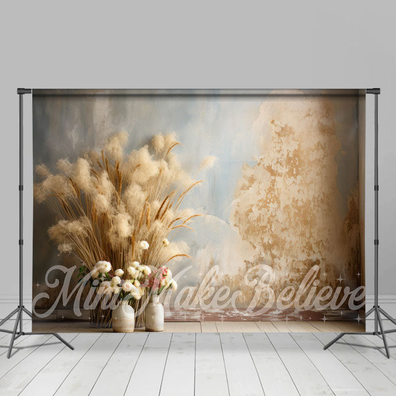 Aperturee - Bohemia Bulrush Flowers Vase Retro Wall Backdrop