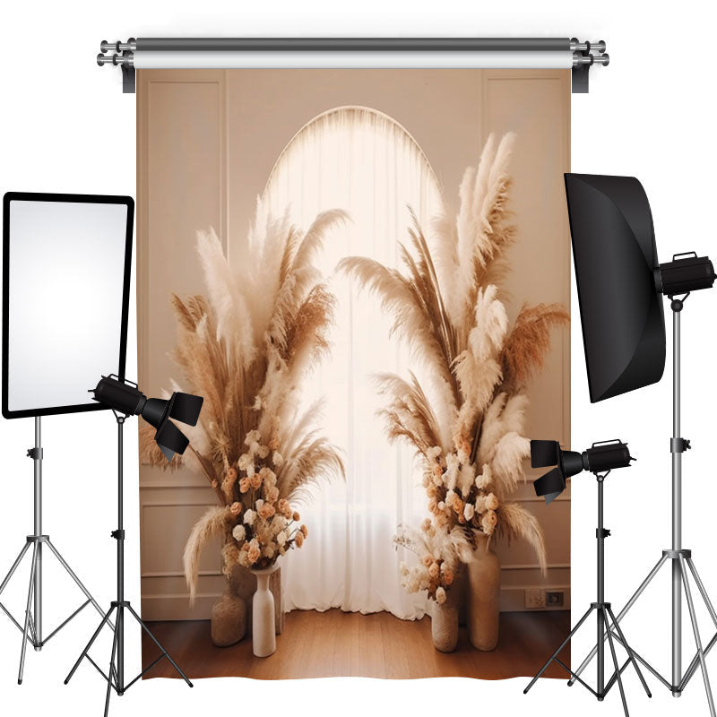 Aperturee - Bohemian Reed Rice Arch Window Wedding Backdrop