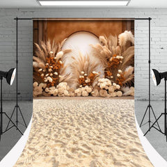 Aperturee - Boho Arch Floral Reed Beach Texture Floor Sweep Backdrop