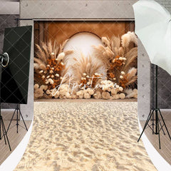 Aperturee - Boho Arch Floral Reed Beach Texture Floor Sweep Backdrop