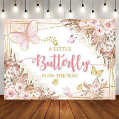 Aperturee - Boho Butterfly Floral Baby Shower Backdrop For Girl