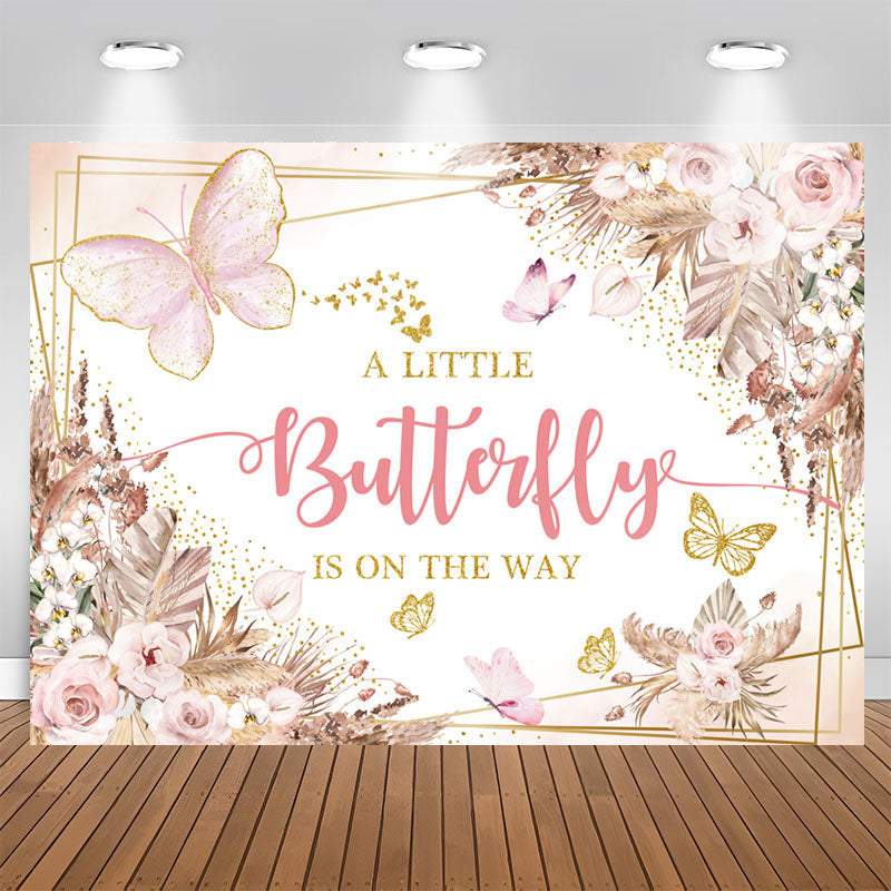Aperturee - Boho Butterfly Floral Baby Shower Backdrop For Girl