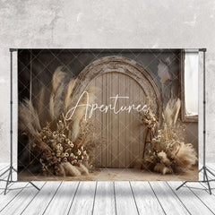 Aperturee - Boho Dried Floral Brown Wooden Arch Door Backdrop