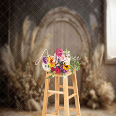 Aperturee - Boho Dried Floral Brown Wooden Arch Door Backdrop