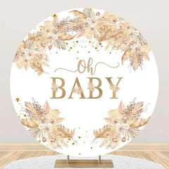 Aperturee - Boho Dried Flower Feather Round Baby Shower Backdrop