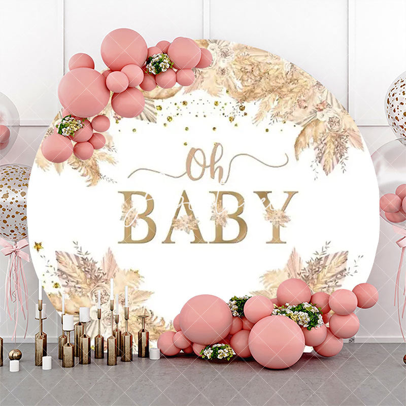 Aperturee - Boho Dried Flower Feather Round Baby Shower Backdrop