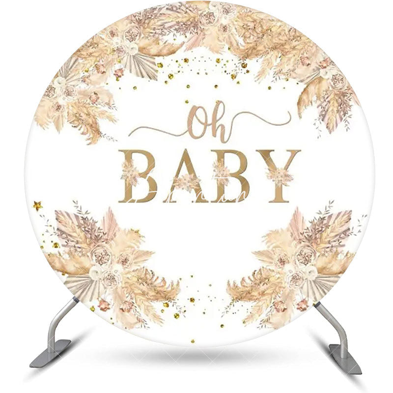 Aperturee - Boho Dried Flower Feather Round Baby Shower Backdrop