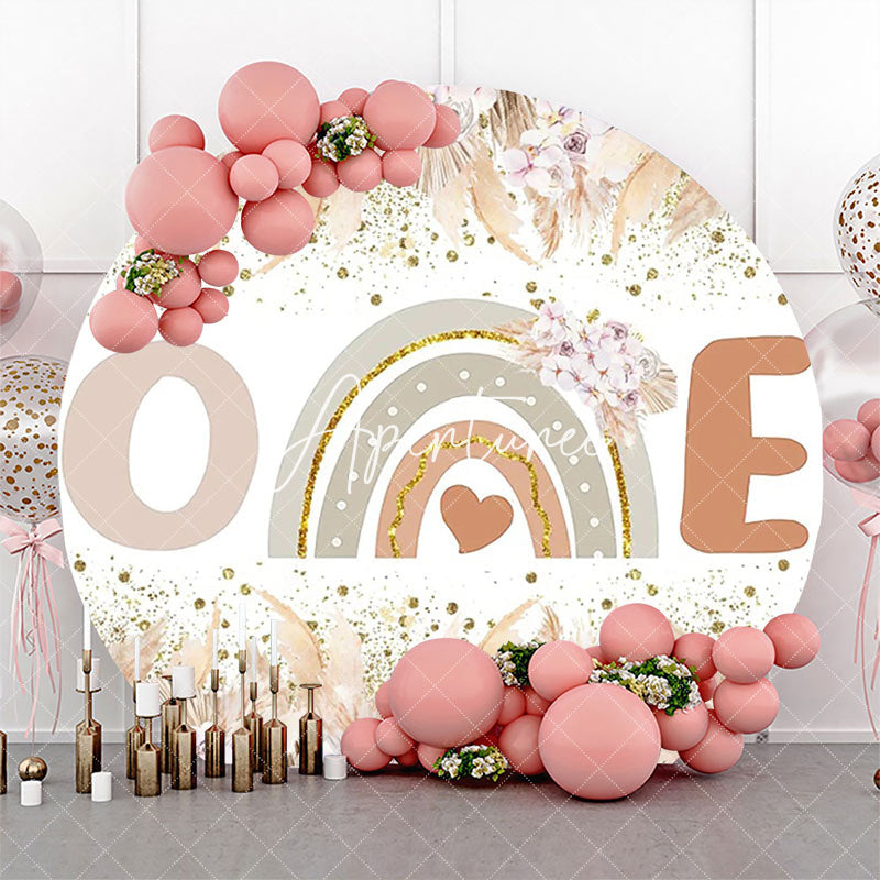 Aperturee - Boho Feather Rainbow Round 1st Birthday Backdrop