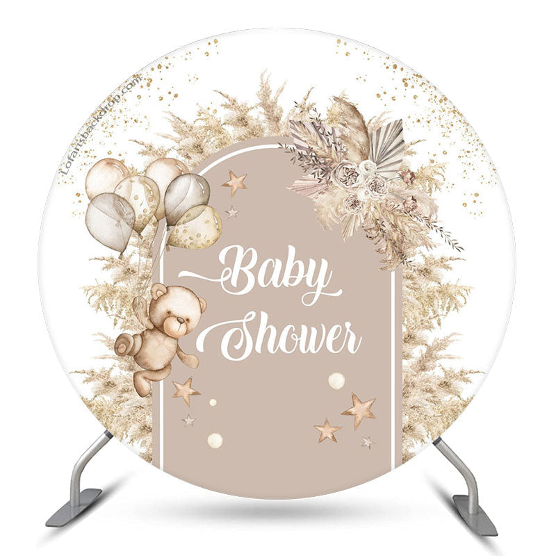 Aperturee Boho Floral Bear Balloon Round Baby Shower Backdrop