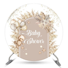 Aperturee Boho Floral Bear Balloon Round Baby Shower Backdrop