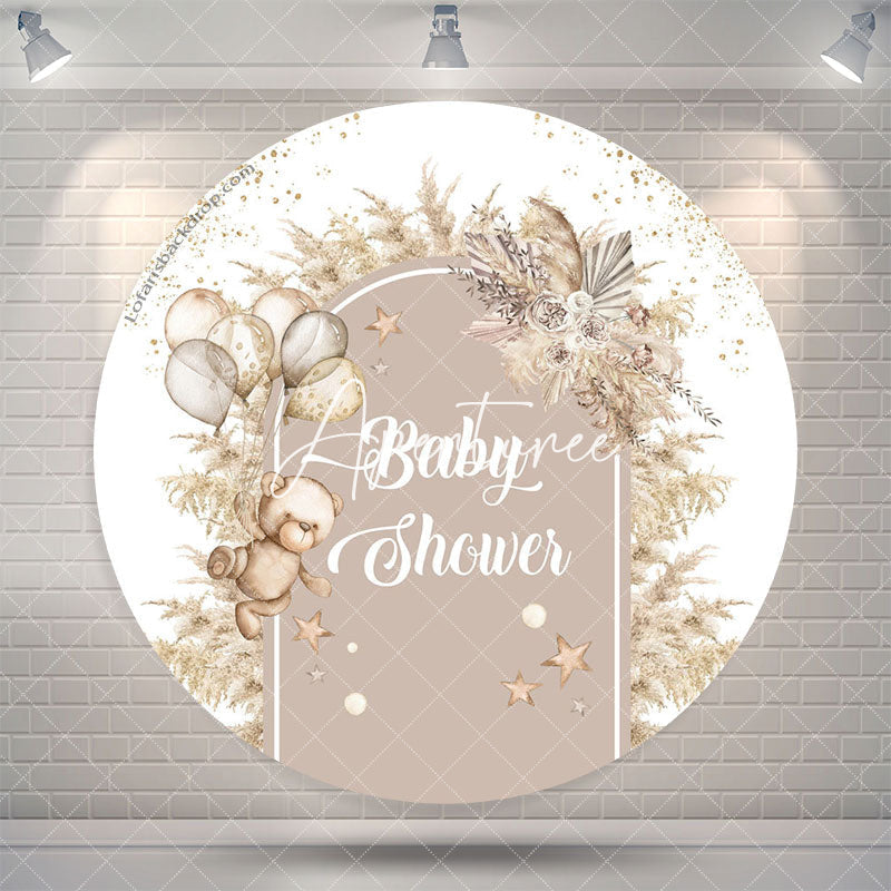 Aperturee Boho Floral Bear Balloon Round Baby Shower Backdrop