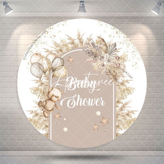 Aperturee Boho Floral Bear Balloon Round Baby Shower Backdrop