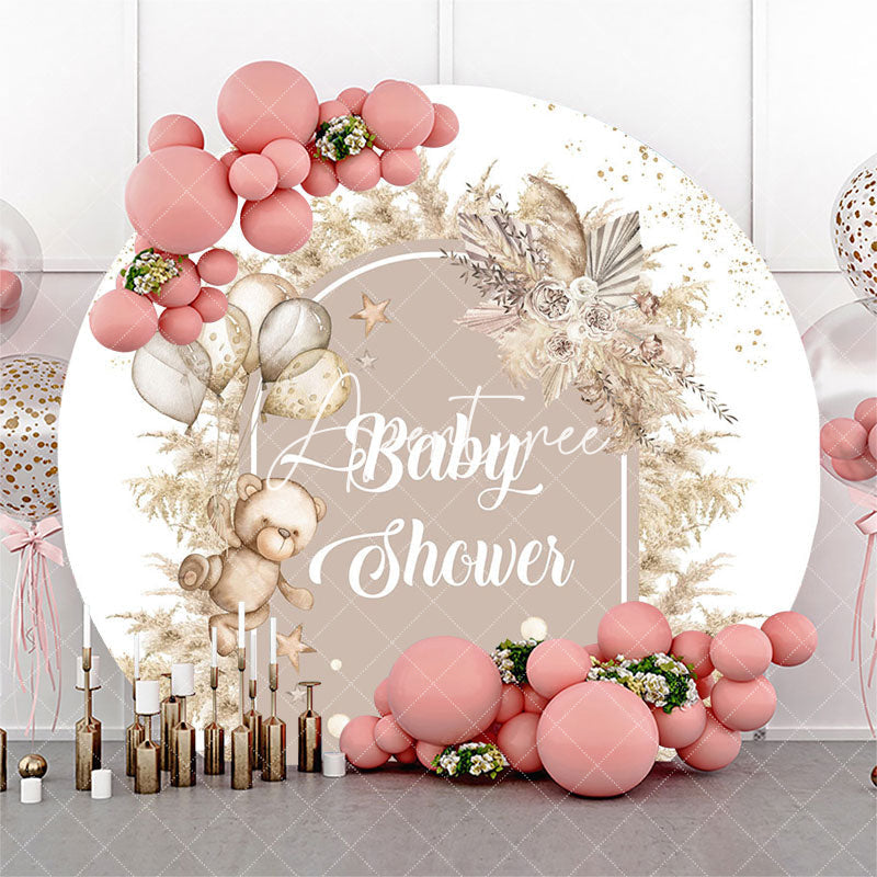 Aperturee Boho Floral Bear Balloon Round Baby Shower Backdrop