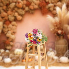 Aperturee - Boho Floral Bulrush Pumpkin Photo Booth Backdrop