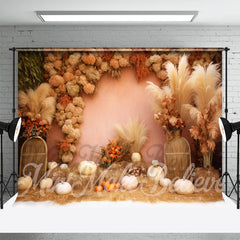 Aperturee - Boho Floral Bulrush Pumpkin Photo Booth Backdrop