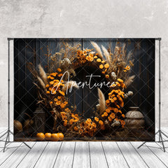 Aperturee - Boho Floral Feather Pumpkins Autumn Photo Backdrop