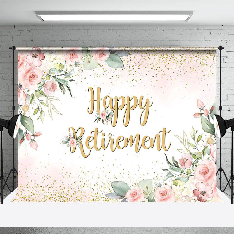 Aperturee - Boho Floral Gold Happy Retirement Party Backdrop