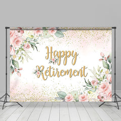 Aperturee - Boho Floral Gold Happy Retirement Party Backdrop